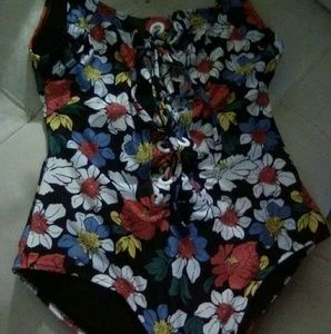 ZARA Printed Floral Swimsuit with Cord Lace Up